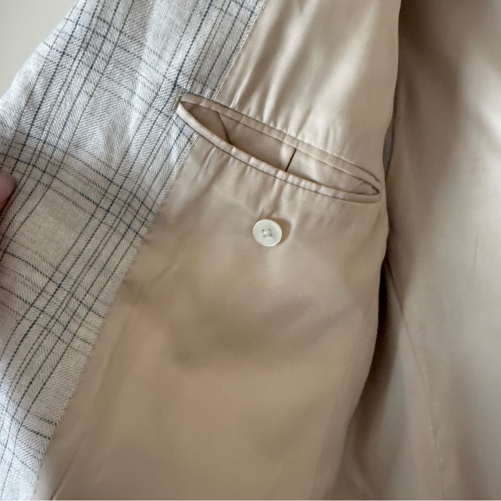 Lauren Ralph Lauren Linen Sport Coats Mens 38R UltraFlex Tan Blue Plaid - Picture 7 of 13